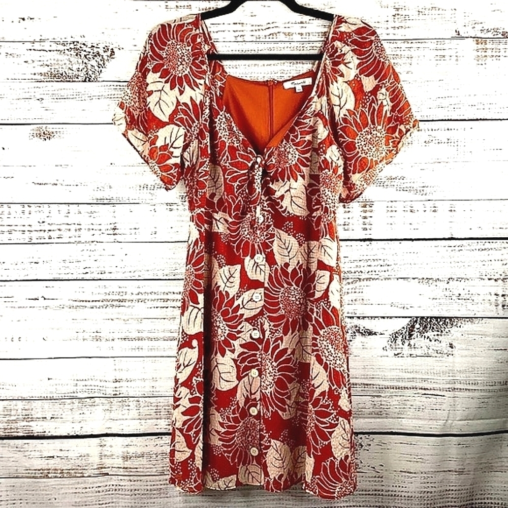 MADEWELL SIZE 2 MINI DRESS SILK TIE FRONT FALL SUNFLOWER‎ GUC - Picture 3 of 15